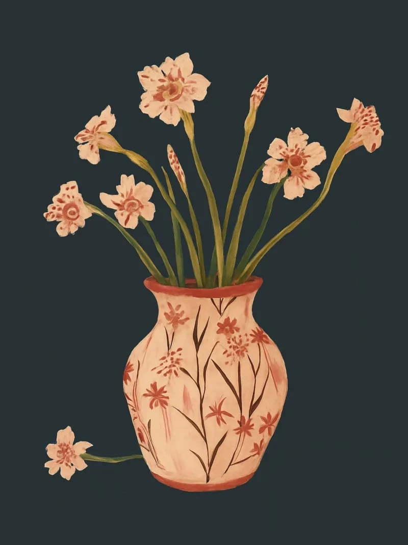Fiori di colore rosa in un vaso dipinto poster da ThingDesign