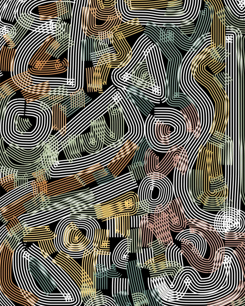 Chaos line abstract canvas with Floater frame by Little Dean