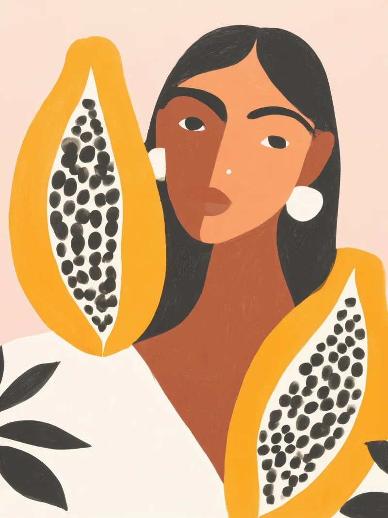 Papaya dea della modernità | Femminilità tropicale poster con telaio in plastica da Autofocus