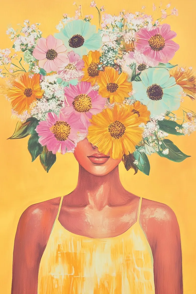 Magia femminile del fiore giallo poster con telaio in plastica da Carinaprint