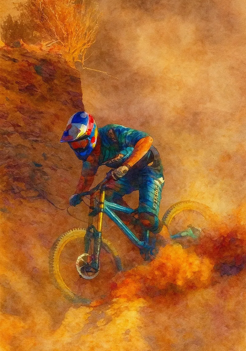 pittura per sport estremi in discesa poster con telaio in legno da warsilaw