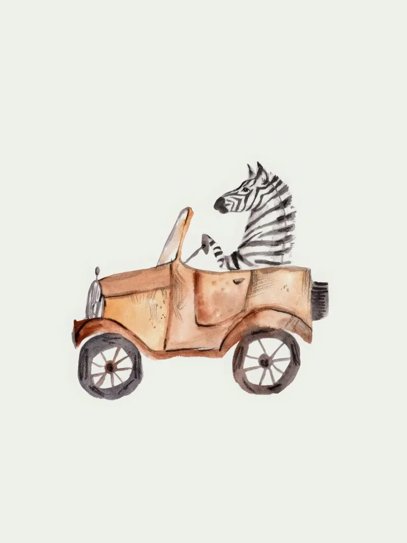 Zebra in car poster con telaio in alluminio da muench benjamin