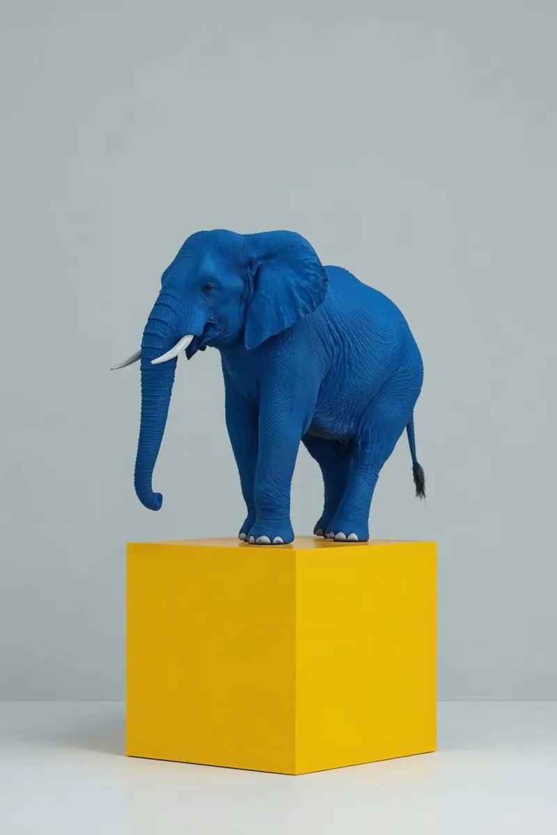 Sculpture d'éléphant bleu sur cube jaune toile avec Caisse américaine de DesignDoodle