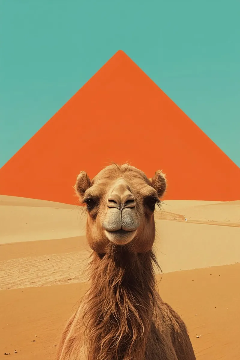 Camel Portrait in Desert with Pyramid canvas with Floater frame by DesignDoodle