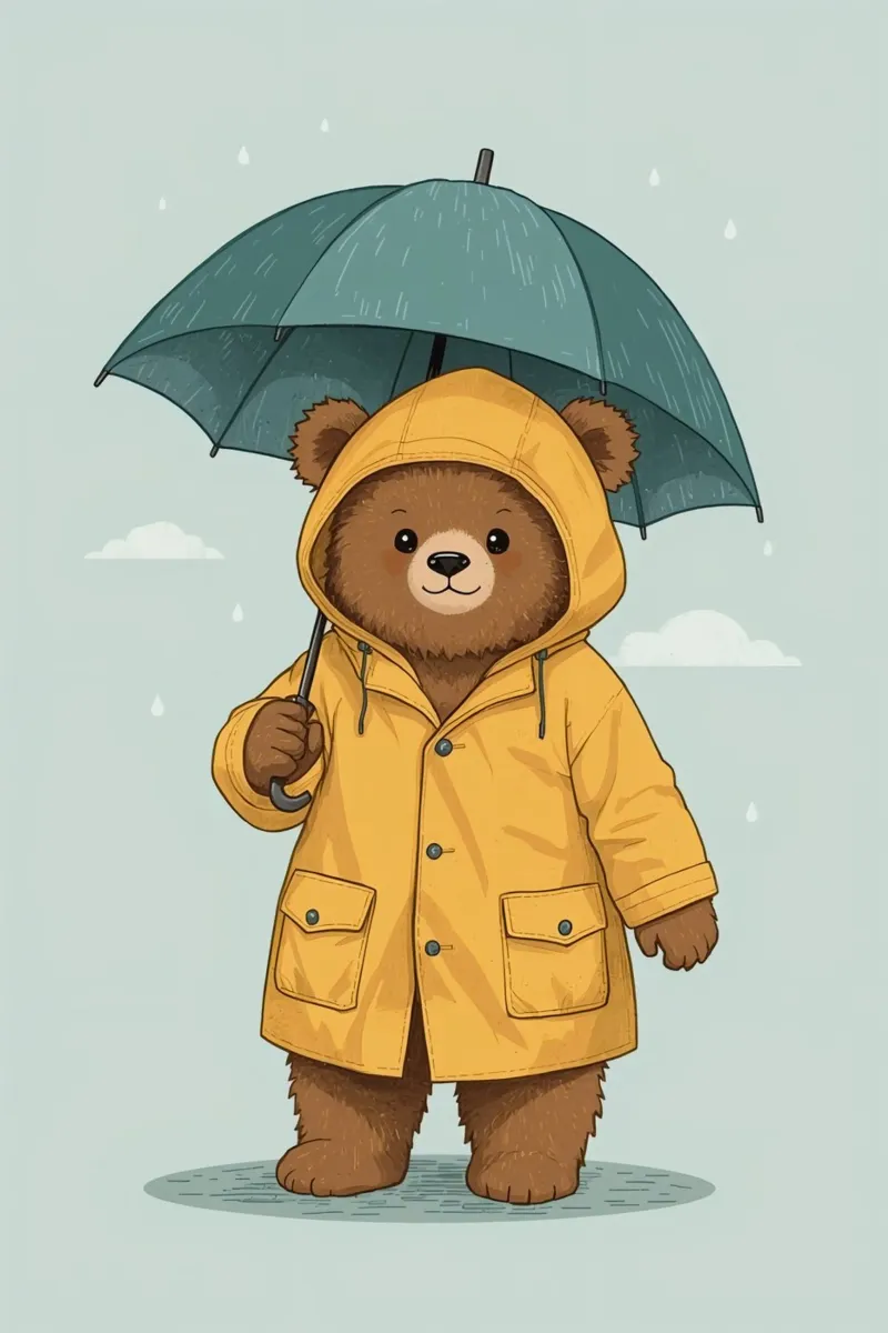 Ours caricatural portant un imperméable et tenant un parapluie poster de DesignDoodle
