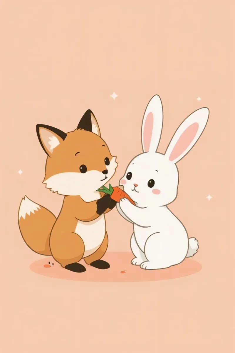 Cartoon Fox and Rabbit Sharing Carrot canvas with Floater frame by DesignDoodle