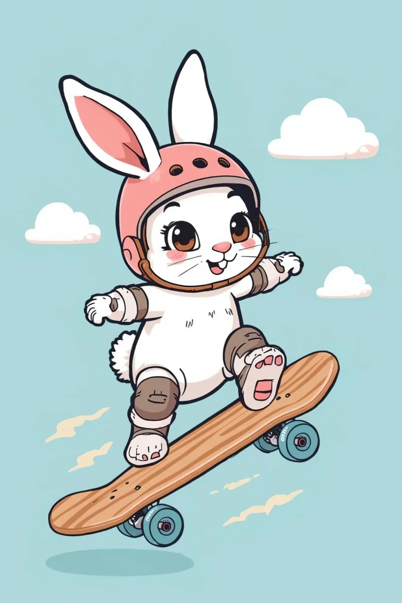 Cartoon Rabbit on Skateboard with Helmet and Pads canvas with Floater frame by DesignDoodle