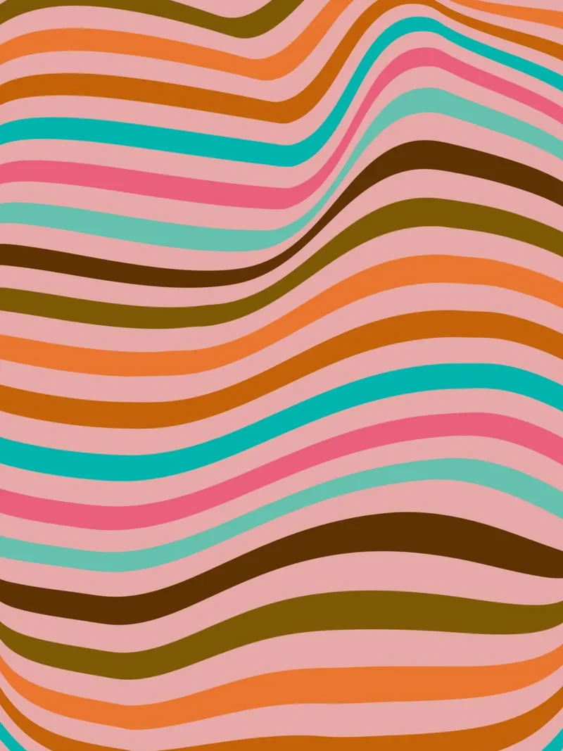Retro Golven - Abstract lijnontwerp poster met houten frame van Casa Calm