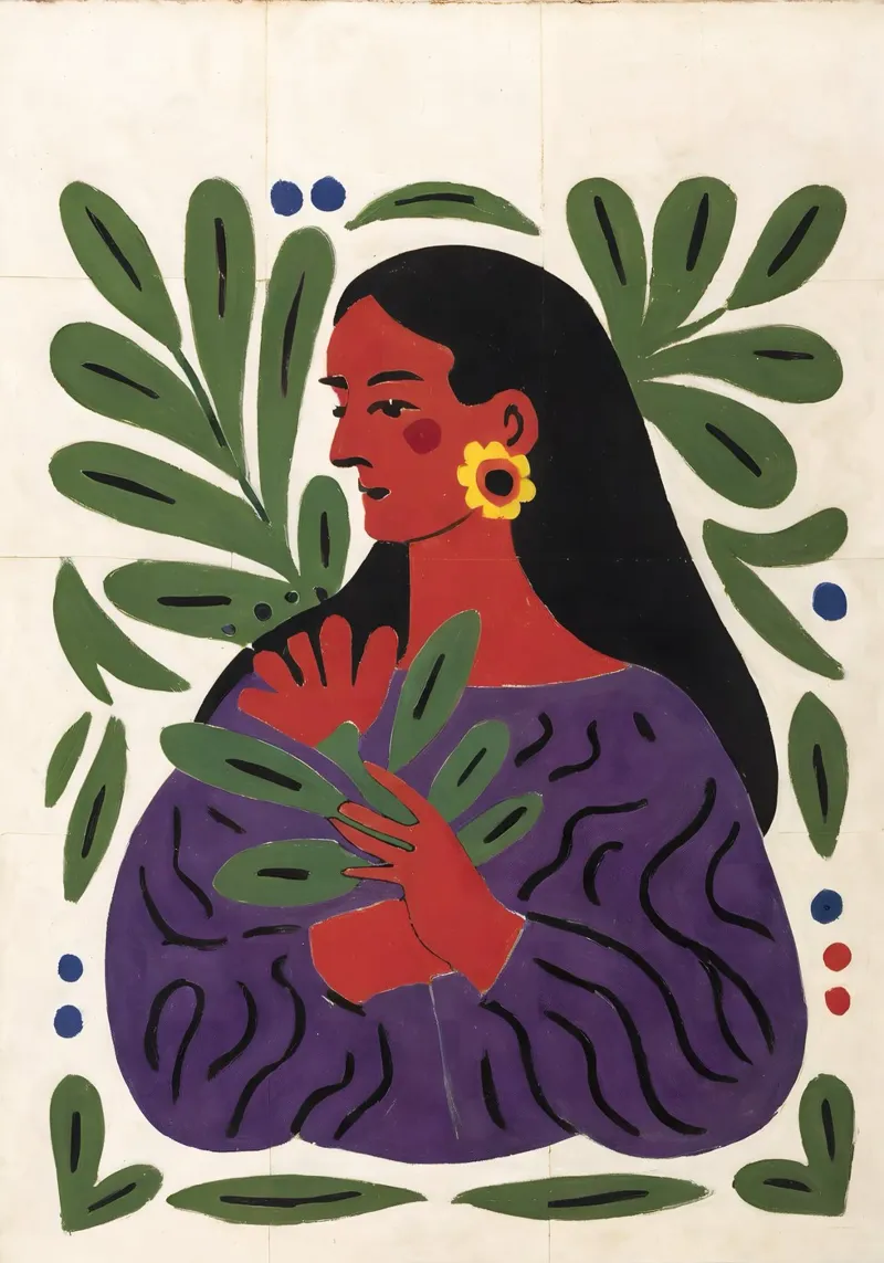 Illustrazione femminile moderna in stile Matisse poster con telaio in alluminio da Studio Sori