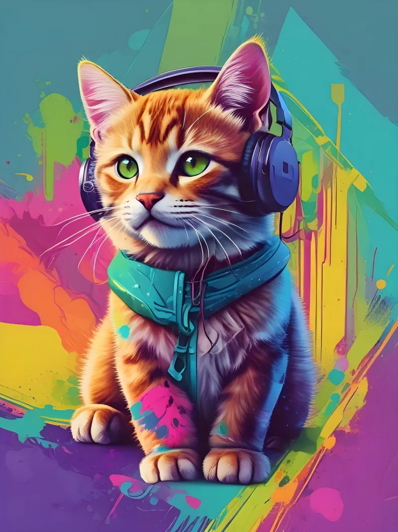 Piccolo gatto con cuffie wpap poster con telaio in plastica da MakArena