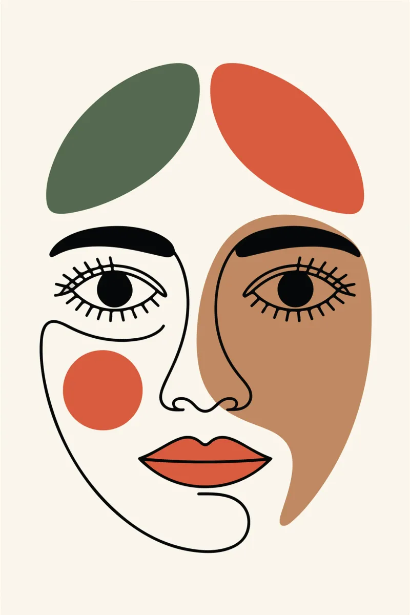 Fluid Expression Abstract Face in One Line poster con telaio in plastica da LisaArtes