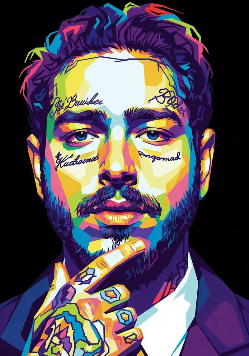 Ritratto pop art di Post Malone poster da Hantamrata