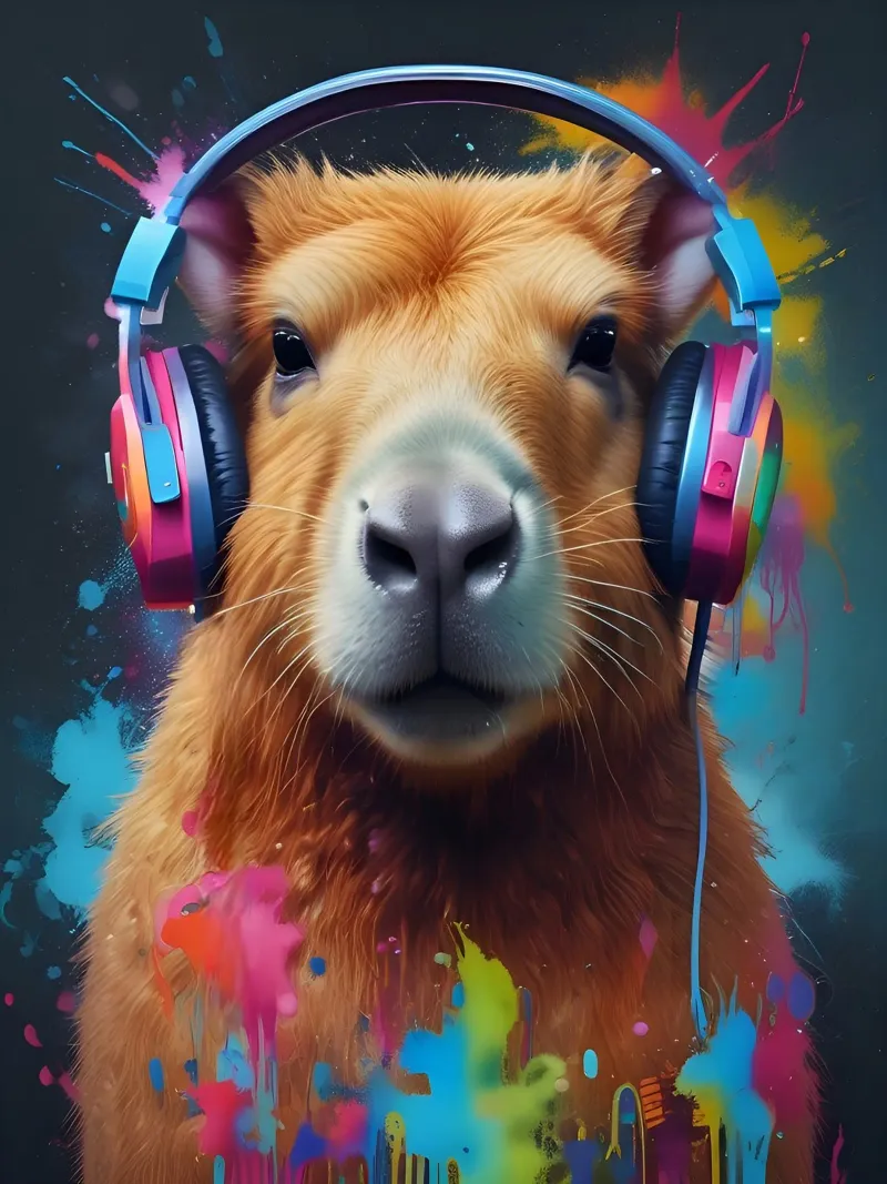 Capybara dj art canvas with Floater frame by MakArena