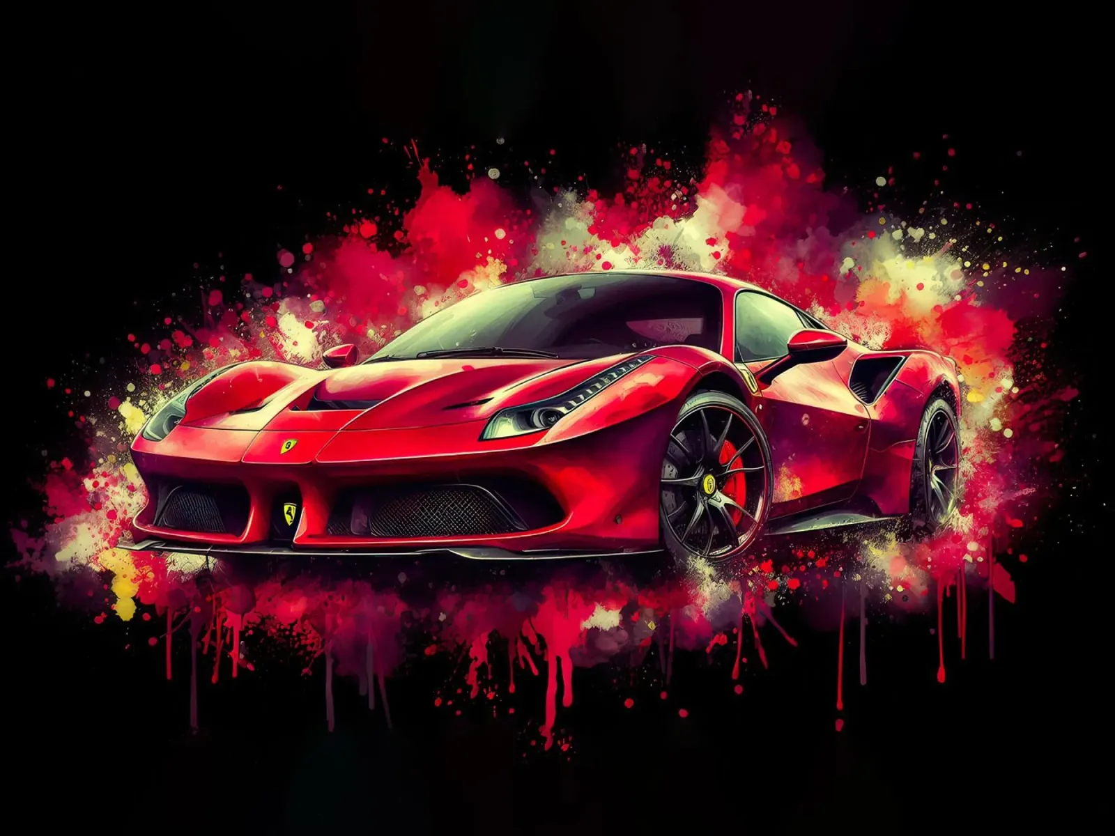 Red Ferrari with Watercolor Splatter canvas with Floater frame by 🥝 KIWI STORE