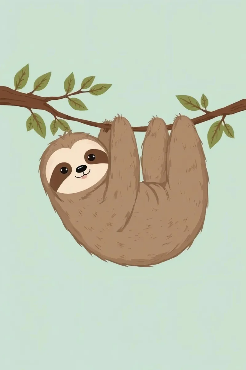 Cartone animato Bradipo appeso al ramo di un albero poster da DesignDoodle