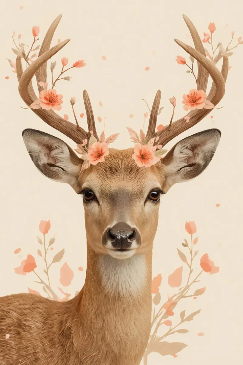 Testa di cervo con corna floreali tela con Cornice a cassetta da DesignDoodle