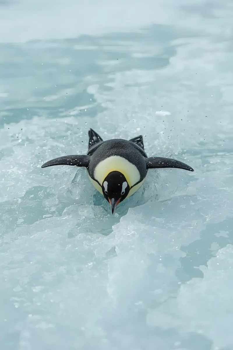 Emperor Penguin Skating in Ice Water canvas with Floater frame by DesignDoodle