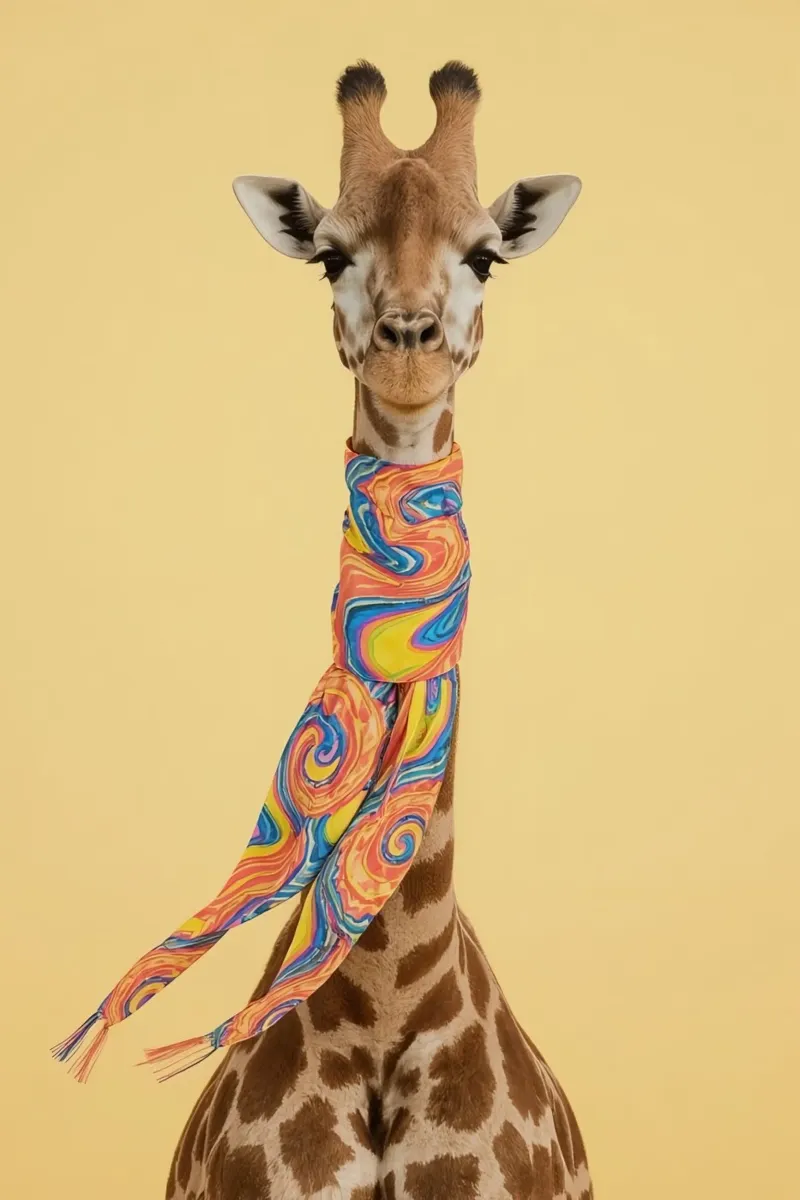 Jirafa con bufanda estampada lienzo con Marco flotante de DesignDoodle