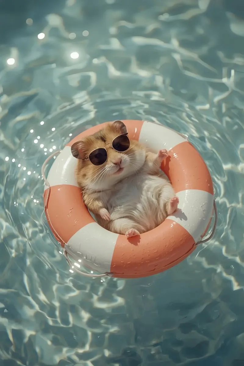 Hamster Relaxing In Swimming pool Summer Vibes canvas with Floater frame by DesignDoodle