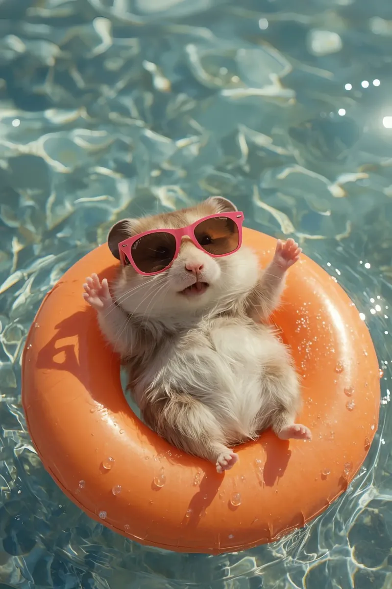 Hamster with Sunglasses on Float in Pool canvas with Floater frame by DesignDoodle
