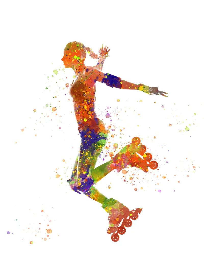 Pattinatrice in acquerello poster con telaio in legno da ⚽ Sports Pulse