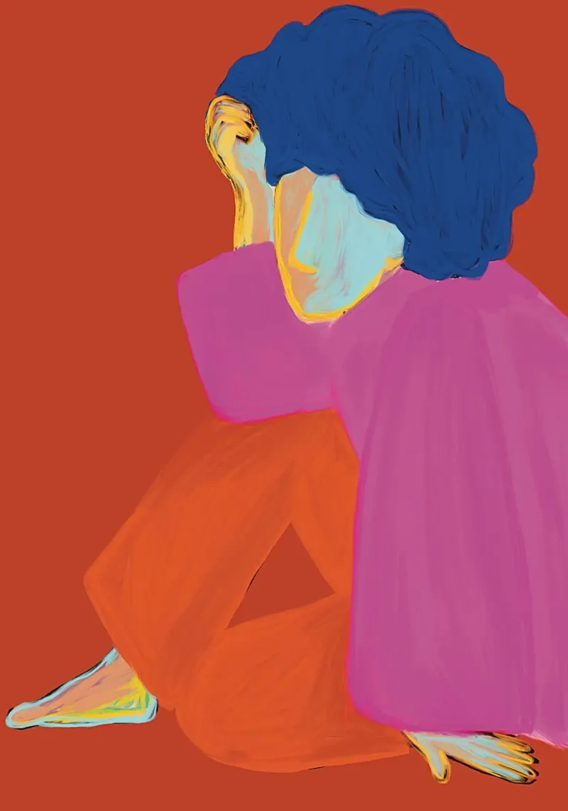 La donna in rosso e rosa poster con telaio in legno da tainah negreiros