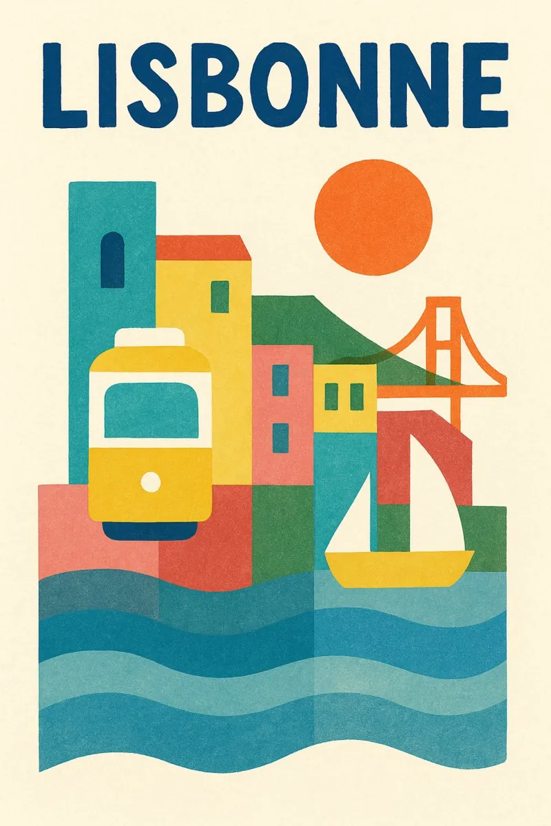 Poster d'epoca di Lisbona - tram giallo e fascino portoghese poster da JETLAG | affiches voyage