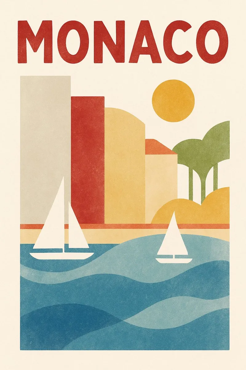 Poster d'epoca di Monaco - yacht e sole sulla Costa Azzurra poster con telaio in plastica da JETLAG | affiches voyage