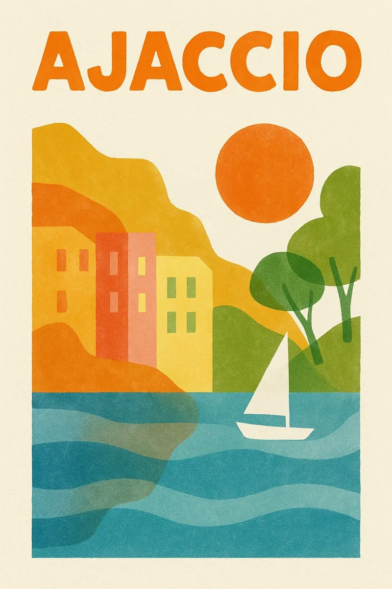 Poster d'epoca Ajaccio - mare, sole e fascino tela con Cornice a cassetta da JETLAG | affiches voyage