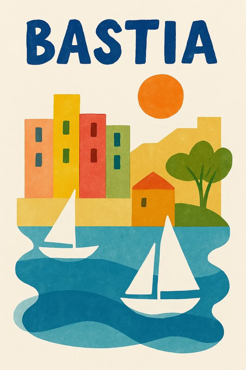 Poster d'epoca Bastia - barche a vela, facciate colorate poster da JETLAG | affiches voyage