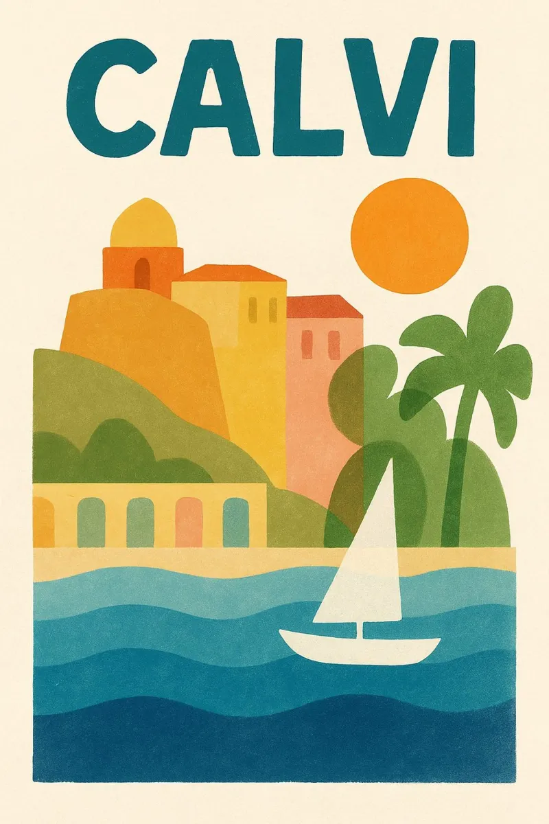 Poster d'epoca di Calvi - cittadella, palme e mare poster da JETLAG | affiches voyage