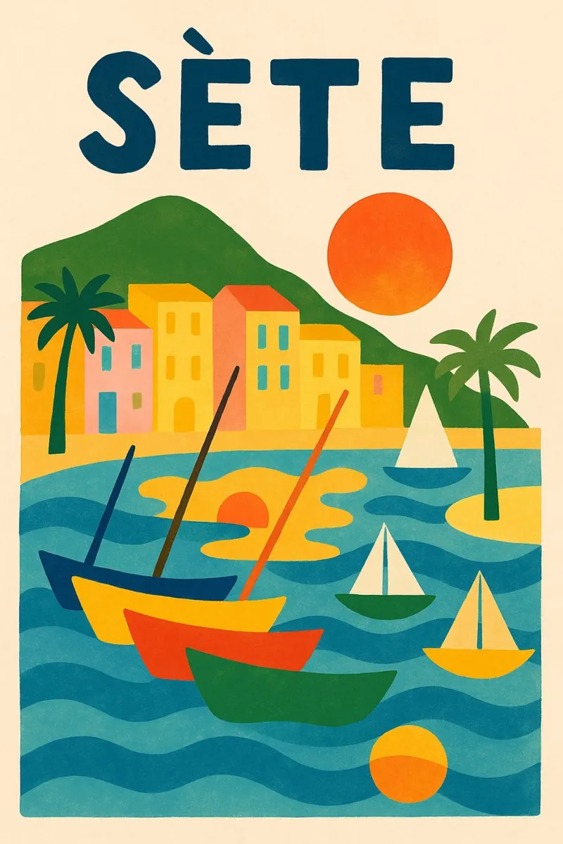 Poster d'epoca Sète - porto colorato e fascino mediterraneo poster con telaio in plastica da JETLAG | affiches voyage