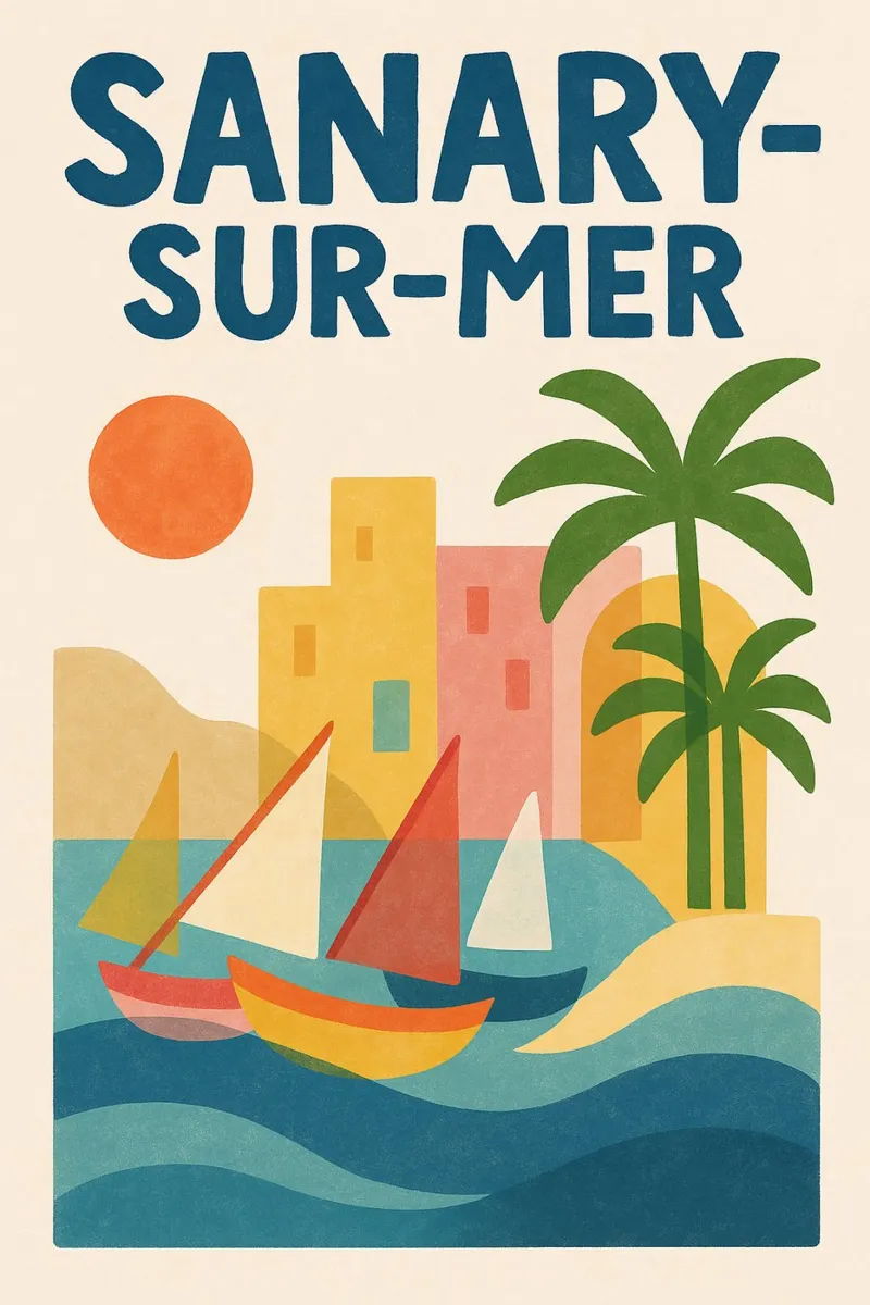 Retro affiche Sanary-sur-Mer canvas met Baklijst van JETLAG | affiches voyage