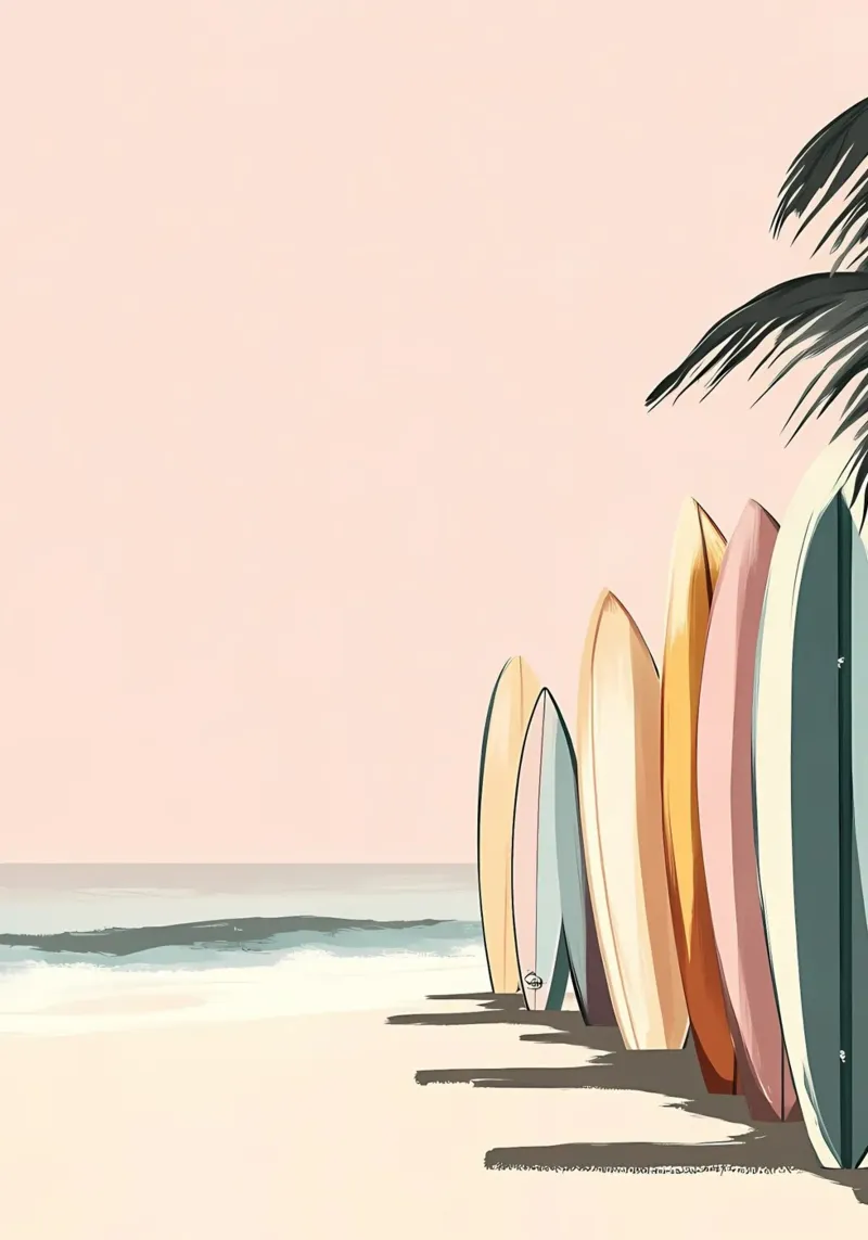 Tavole da surf sulla spiaggia, arte retrò del surf, decorazioni costiere tela con Cornice a cassetta da dawnthesea