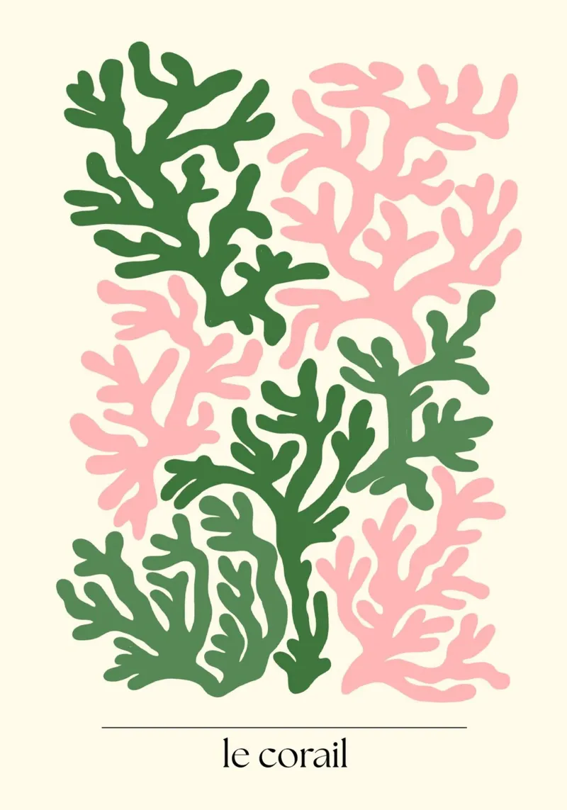 Le Corail Poster, Matisse-stijl, kustkunstdruk canvas met Baklijst van dawnthesea
