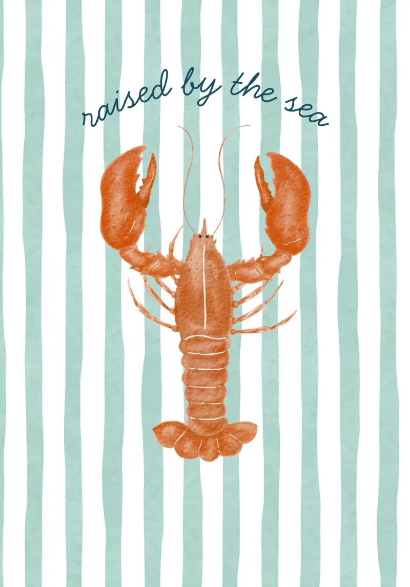 Opgegroeid door de zee, zeekreeftprint, kustkunst canvas met Baklijst van dawnthesea