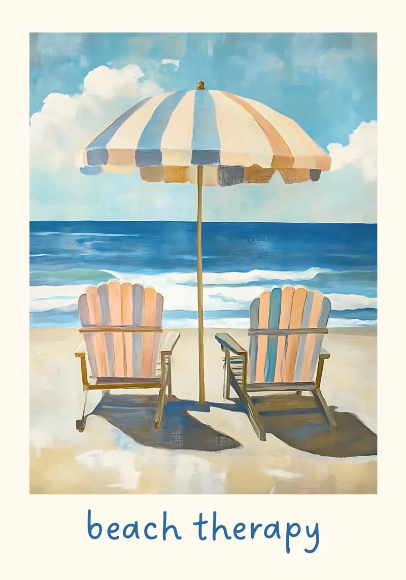 Poster de thérapie de plage, art côtier rétro, vue sur l'océan poster avec cadre en aluminium de dawnthesea