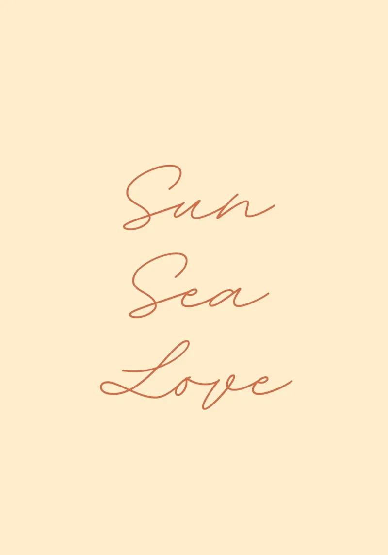 Poster "Sole mare amore", citazione minimalista sulla spiaggia, moderno poster con telaio in legno da dawnthesea
