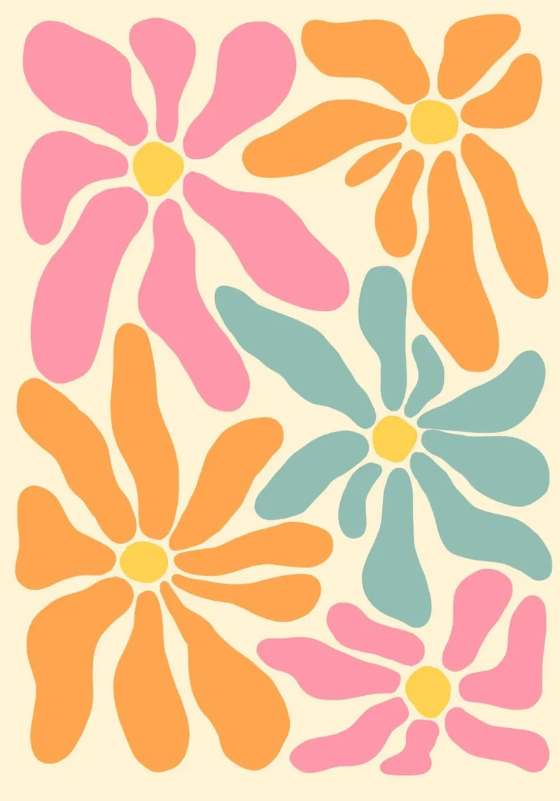 Retro Bloemenmacht, Vintage Abstracte Bloemsierkunst canvas met Baklijst van dawnthesea