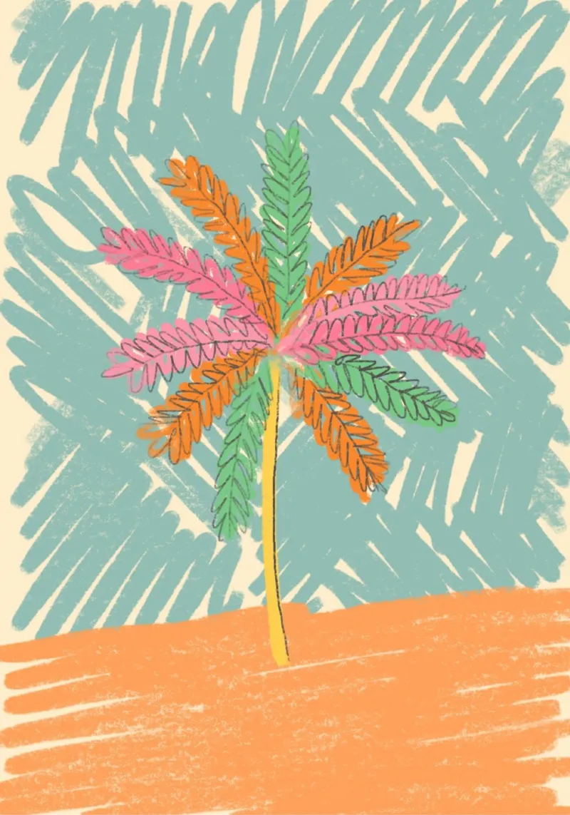 Abstract Palm Tree Poster, Retro Tropical Art canvas with Floater frame by dawnthesea