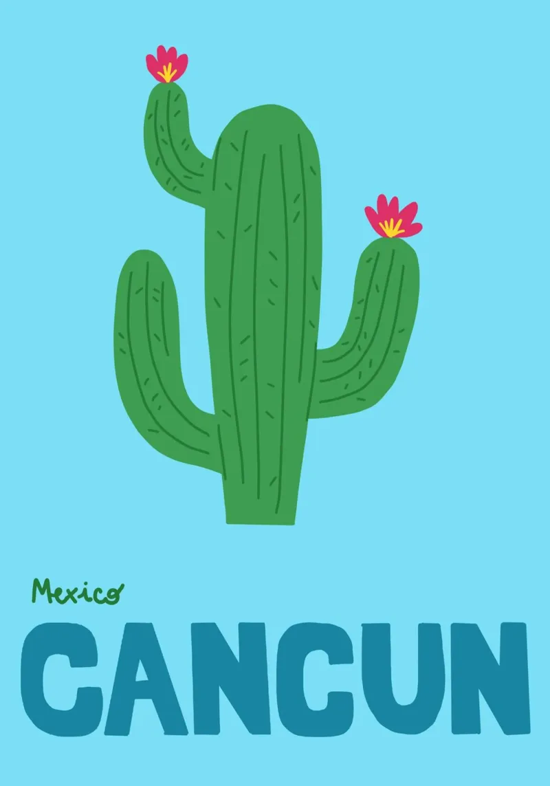 Cancun Mexico Poster, Retro Cactus Kunst, Reizen canvas met Baklijst van dawnthesea
