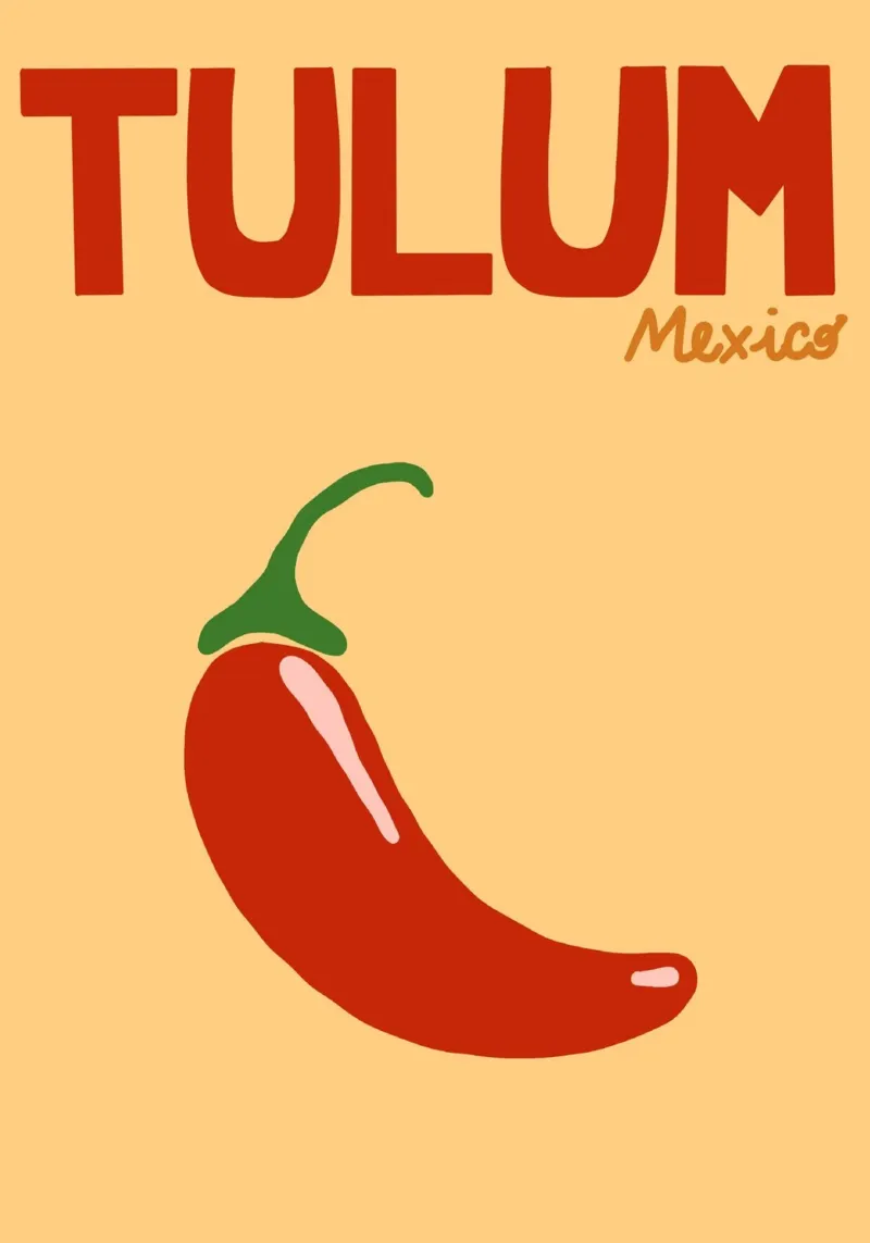 Tulum Mexico Poster, Retro Chili Kunst, Reizen canvas met Baklijst van dawnthesea