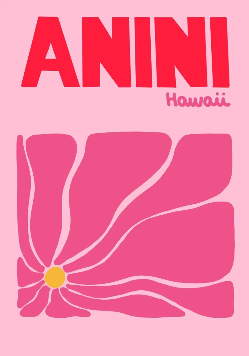 Anini Hawaii Poster, Retro Bloemsierkunst, Reizen canvas met Baklijst van dawnthesea
