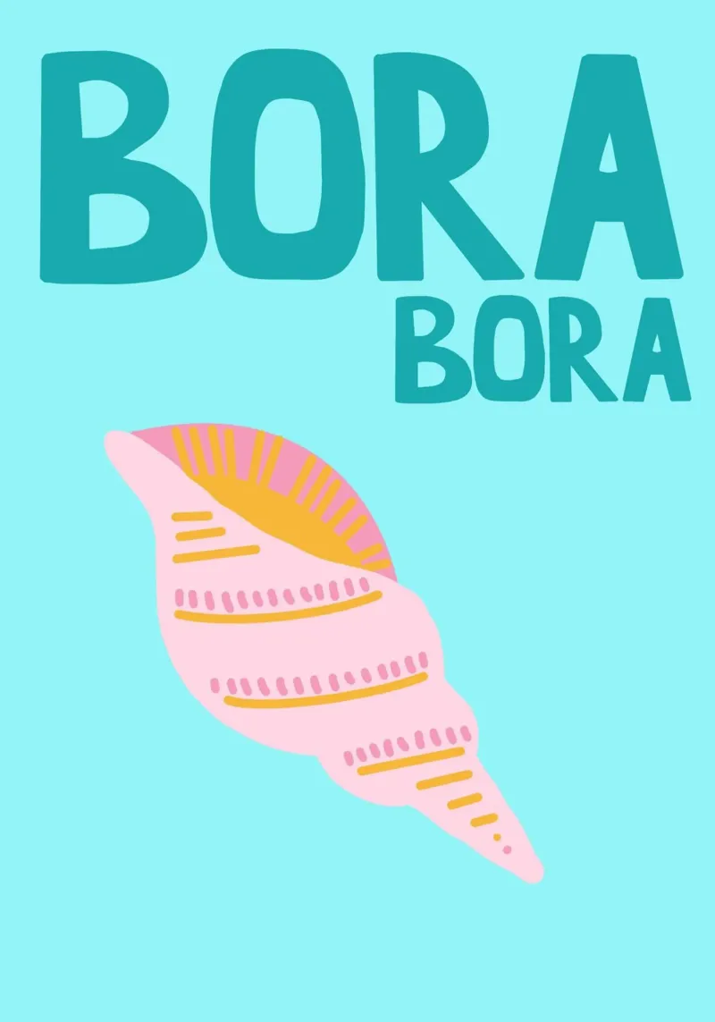 Bora Bora Poster, Retro Zeeschelp, Reiskunst canvas met Baklijst van dawnthesea