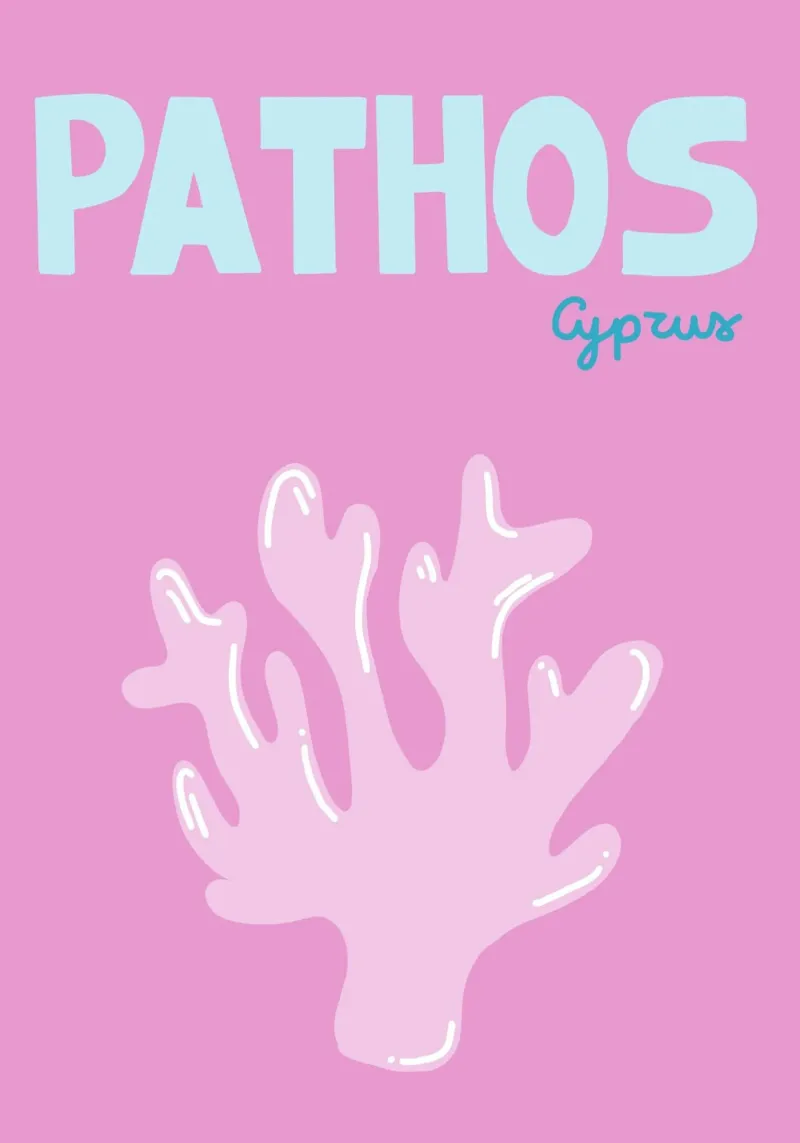 Pathos Cyprus Poster, Retro Koraal Kunst, Reizen canvas met Baklijst van dawnthesea