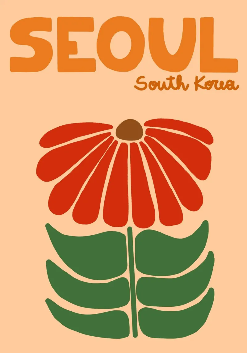 Poster di Seoul, Corea del Sud, fiore d'arte popolare moderna poster da dawnthesea