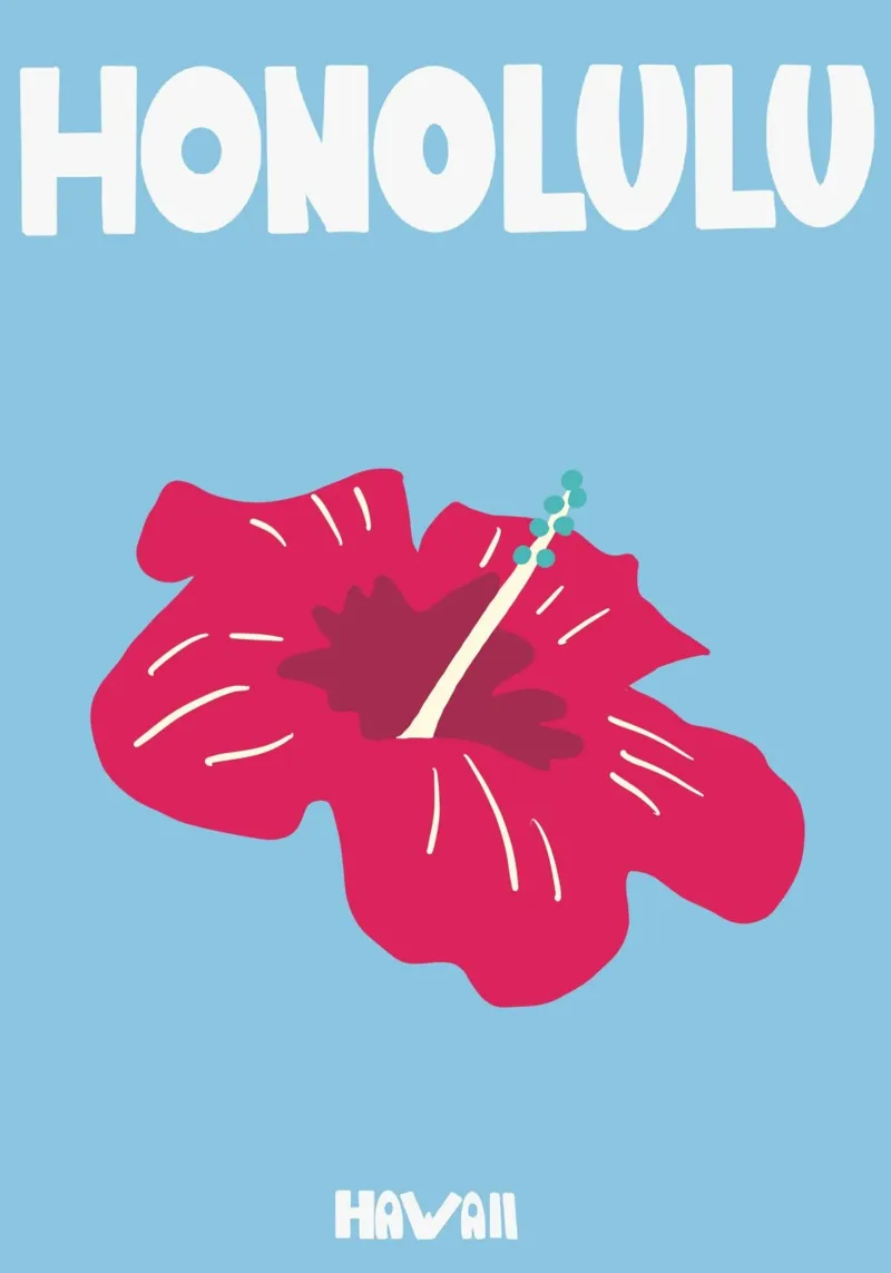 Poster con fiori di ibisco di Honolulu Hawaii, arte tropicale poster con telaio in alluminio da dawnthesea