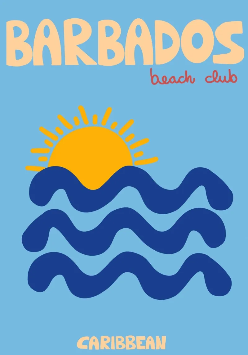 Poster Barbados Beach Club, onde e sole retrò tela con Cornice a cassetta da dawnthesea