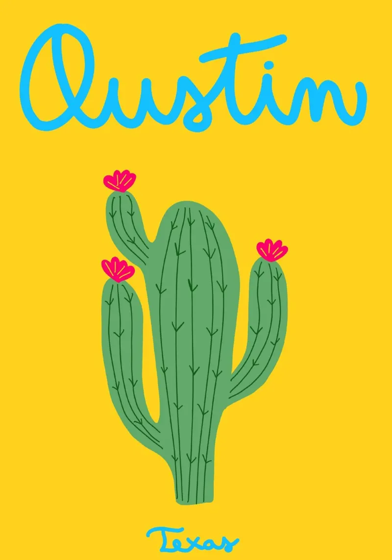 Austin Texas Cactus Poster, Boho Zuidwest Kunst canvas met Baklijst van dawnthesea
