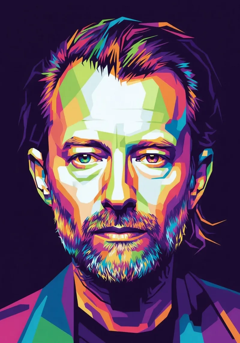 Ritratto pop art di Thom Yorke poster con telaio in plastica da Hantamrata